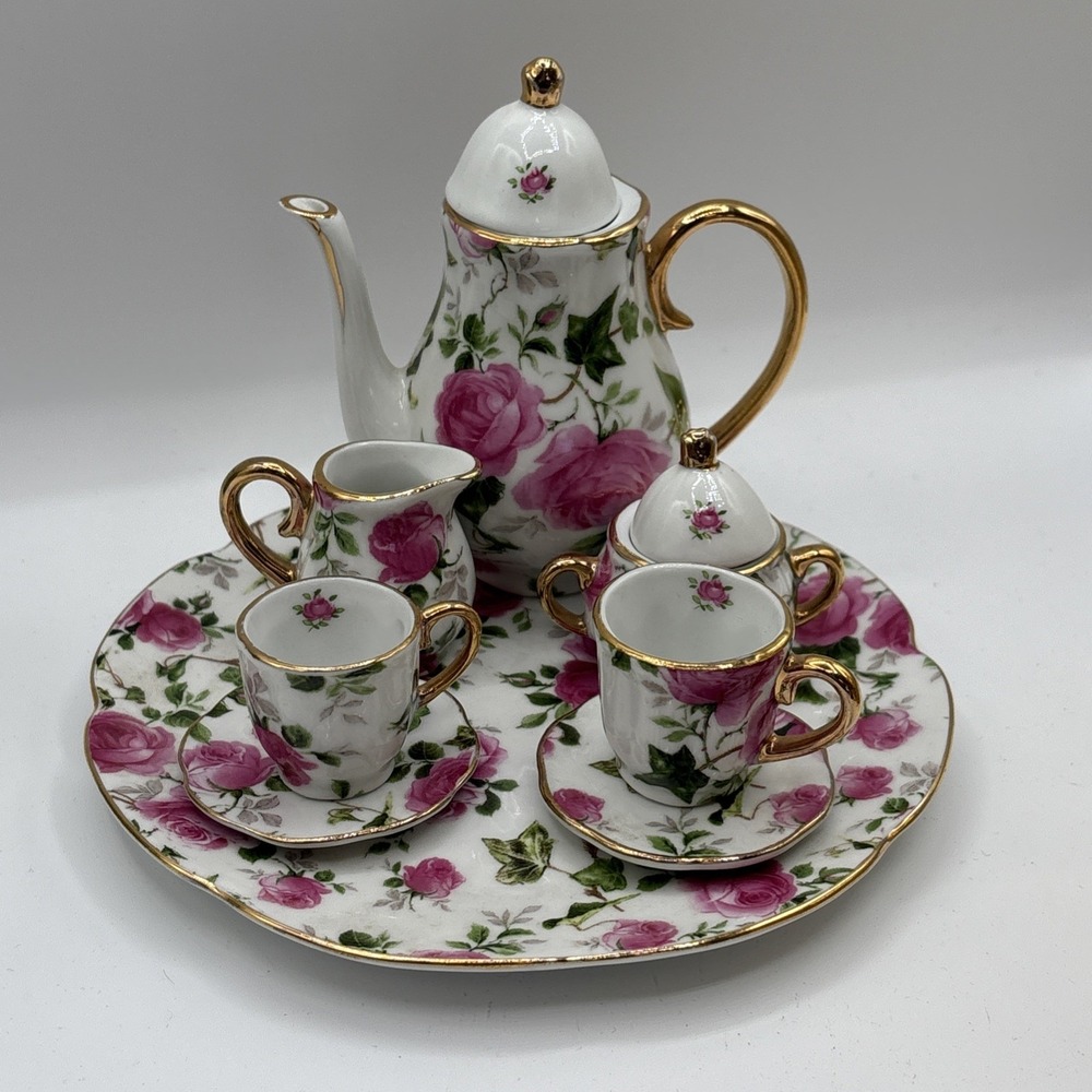 Victoria's Garden in Rose Pattern‎ Design a Complete Miniature Porcelain Tea Set